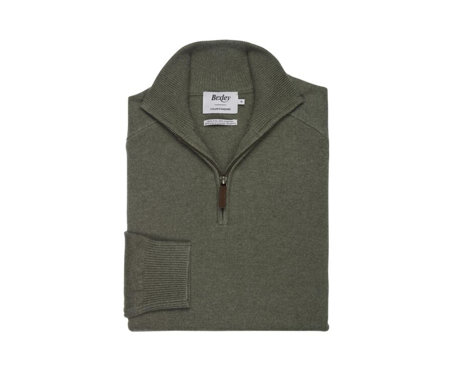 Pull homme col zippé eucalyptus chiné en laine d'agneau - KENNETH
