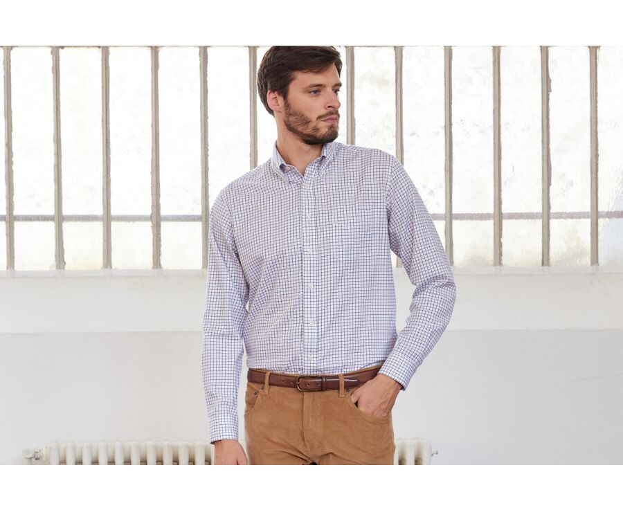Chemise flanelle carreaux bleus et beiges - LINDSAY
