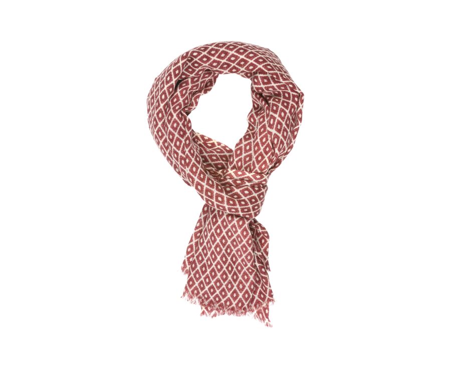 Écharpe Laine Rouge motif Losange Écru