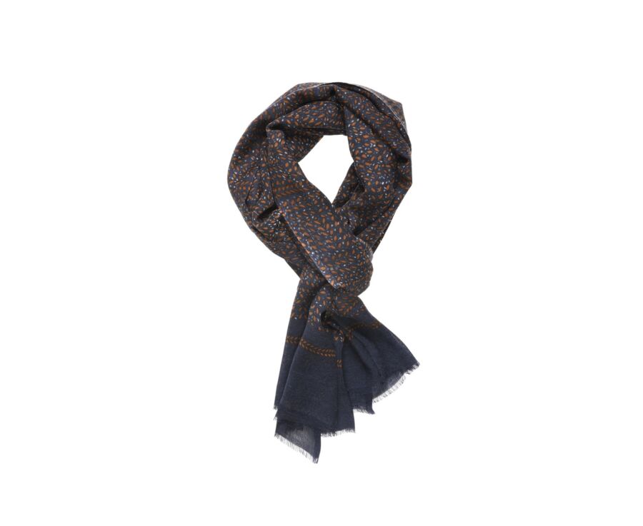 Écharpe Laine Navy motif Fauve Et Gris