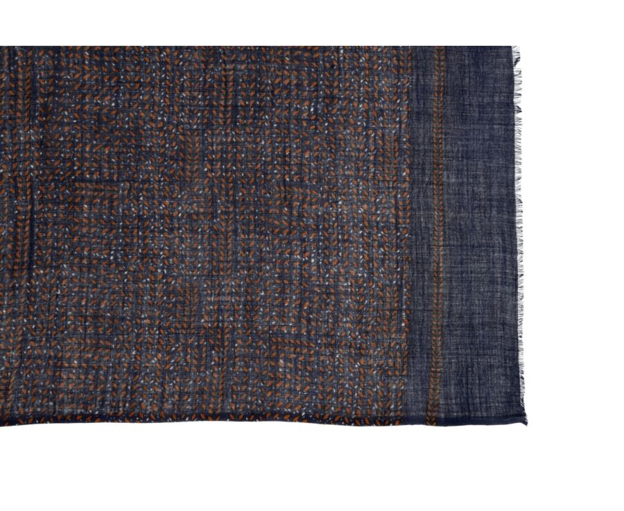 Écharpe Laine Navy motif Fauve Et Gris