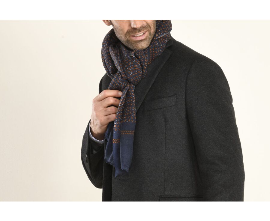 Écharpe Laine Navy motif Fauve Et Gris