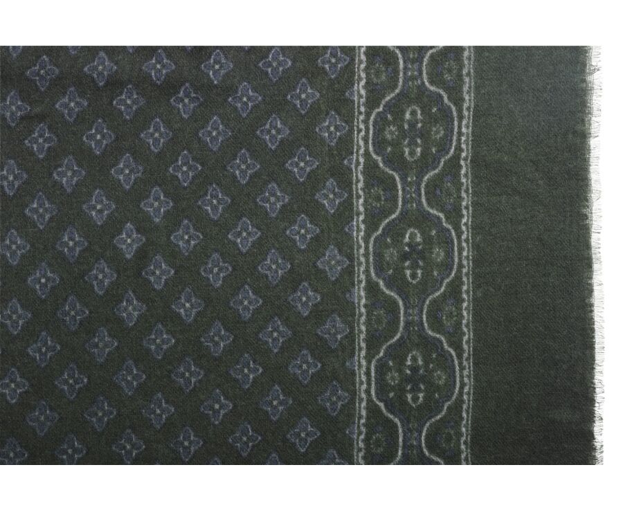 Écharpe Laine Vert et motif gris
