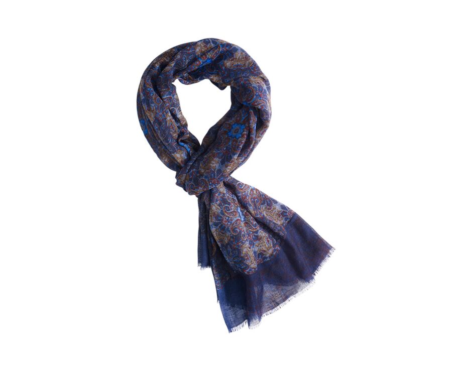 Écharpe Laine motif cachemire bleu et kaki