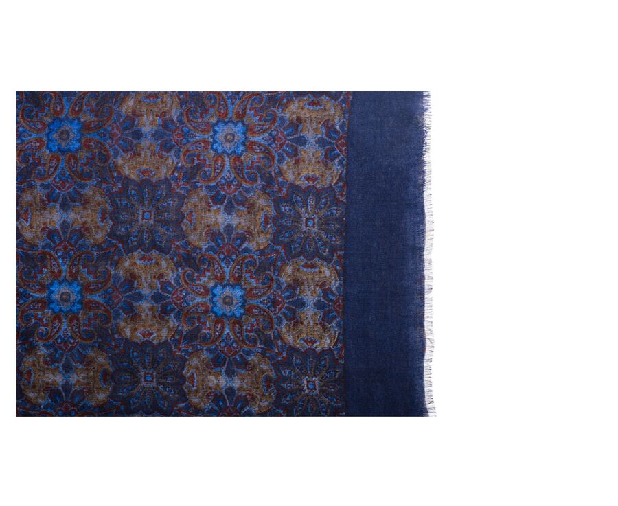 Écharpe Laine motif cachemire bleu et kaki