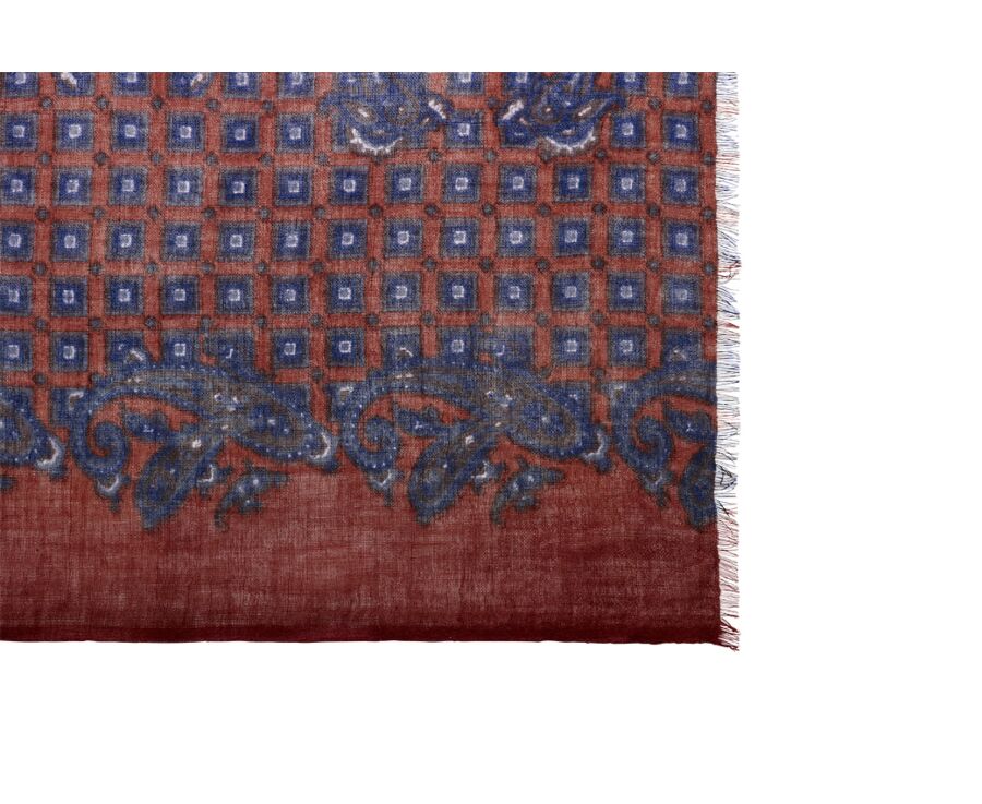 Écharpe Laine Rouge motif Navy
