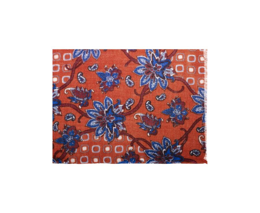 Écharpe Laine Orange motif Bleu