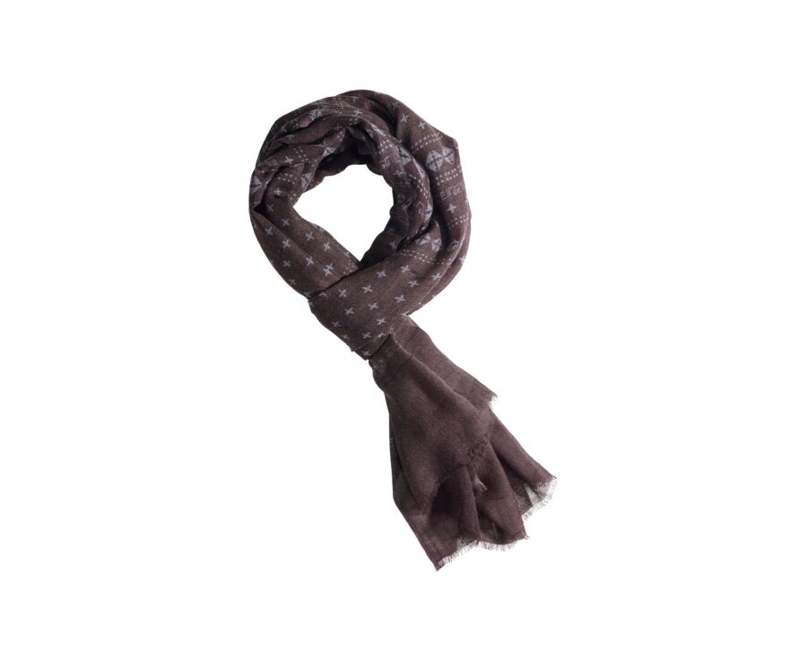 Écharpe Fine en Laine Marron Motif imprimé gris