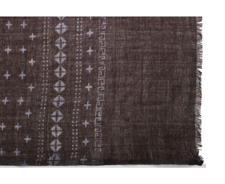 Écharpe Fine en Laine Marron Motif imprimé gris
