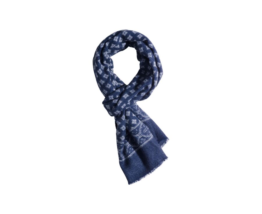 Écharpe Fine en Laine Navy Motif flou imprimé blanc