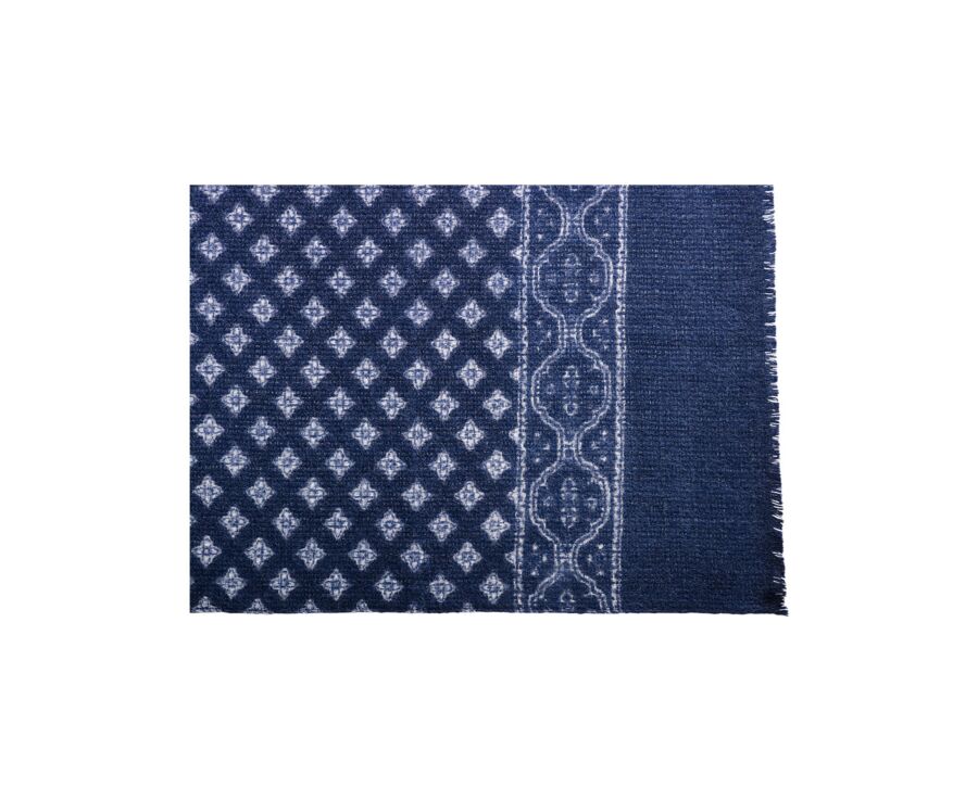 Écharpe Fine en Laine Navy Motif flou imprimé blanc