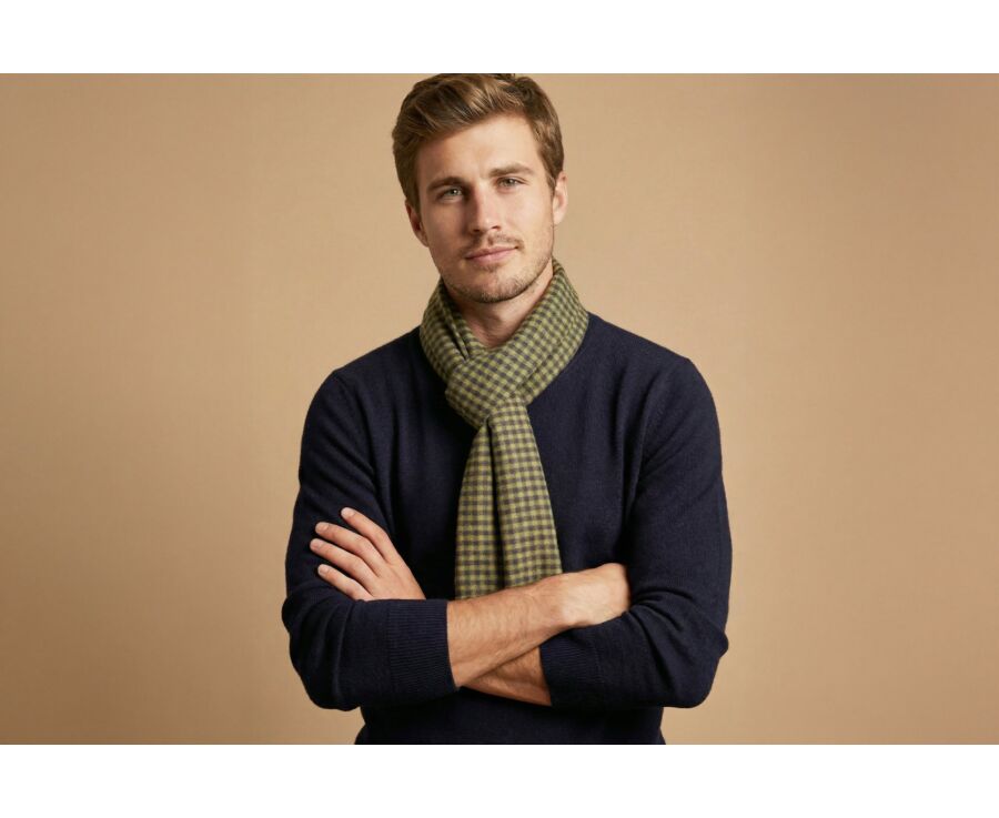 Écharpe Laine Homme Camel Navy et Vert