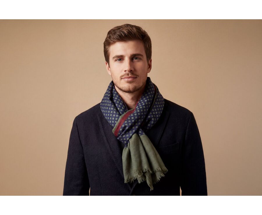 Écharpe Laine Homme Carreaux Marine Bordeaux et Vert