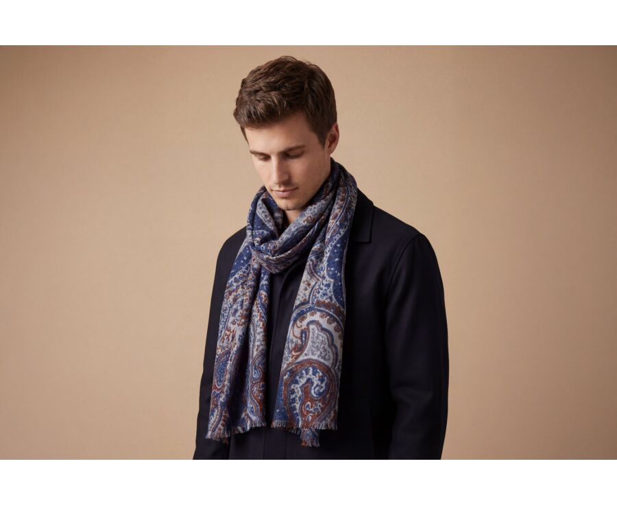 Écharpe Laine Homme Motif Marine Gris et Rouge