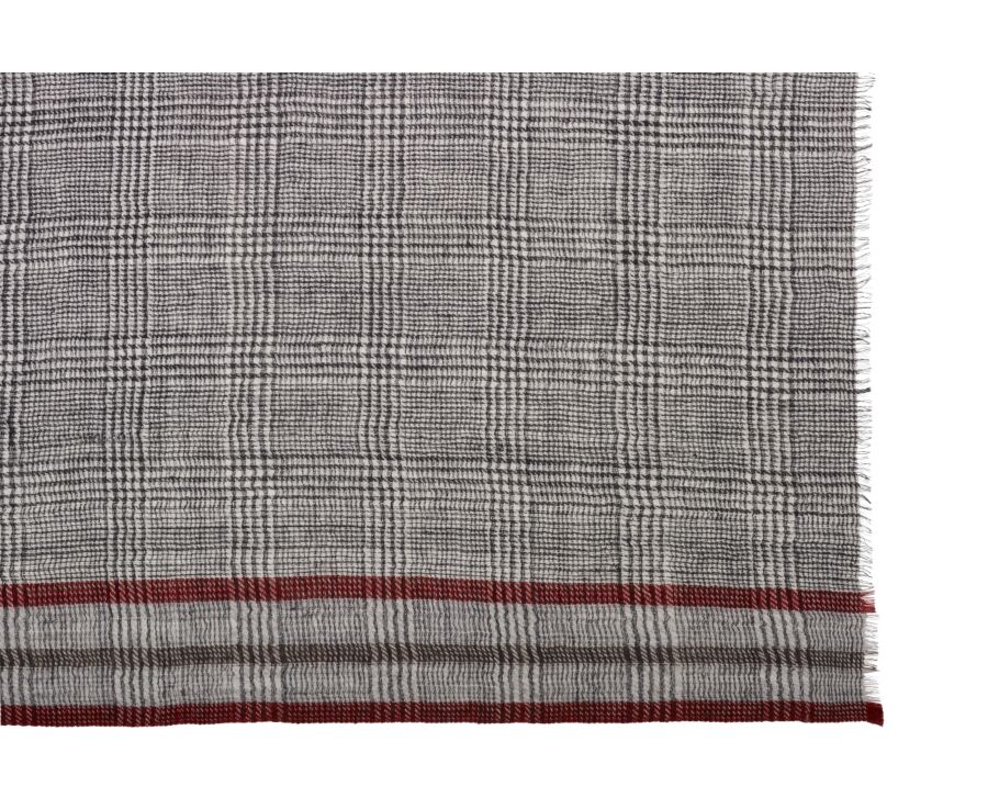 Écharpe Laine Homme Carreaux Gris et Rouge