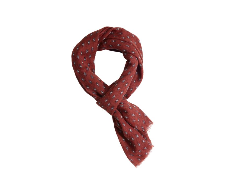 Écharpe homme en laine rouge brique à motif beige