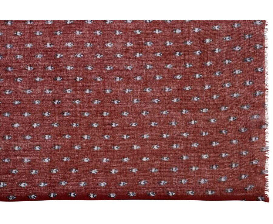 Écharpe homme en laine rouge brique à motif beige