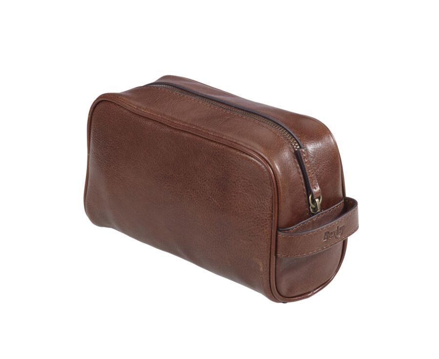 Trousse de voyage en cuir cognac