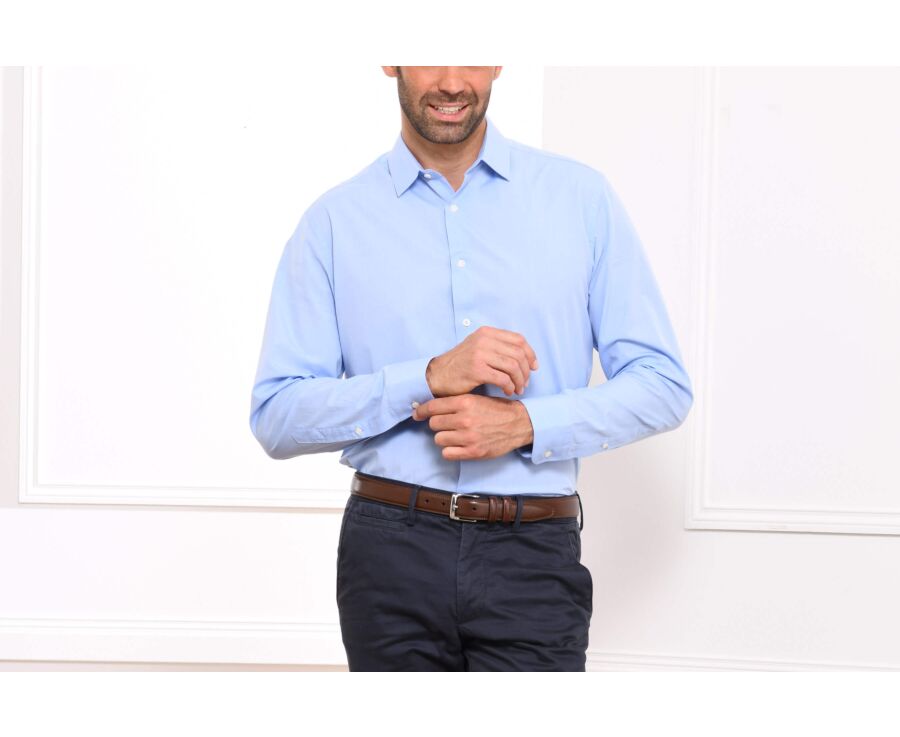 Chemise bleue 100% coton - Col français - MAXIME CLASSIC