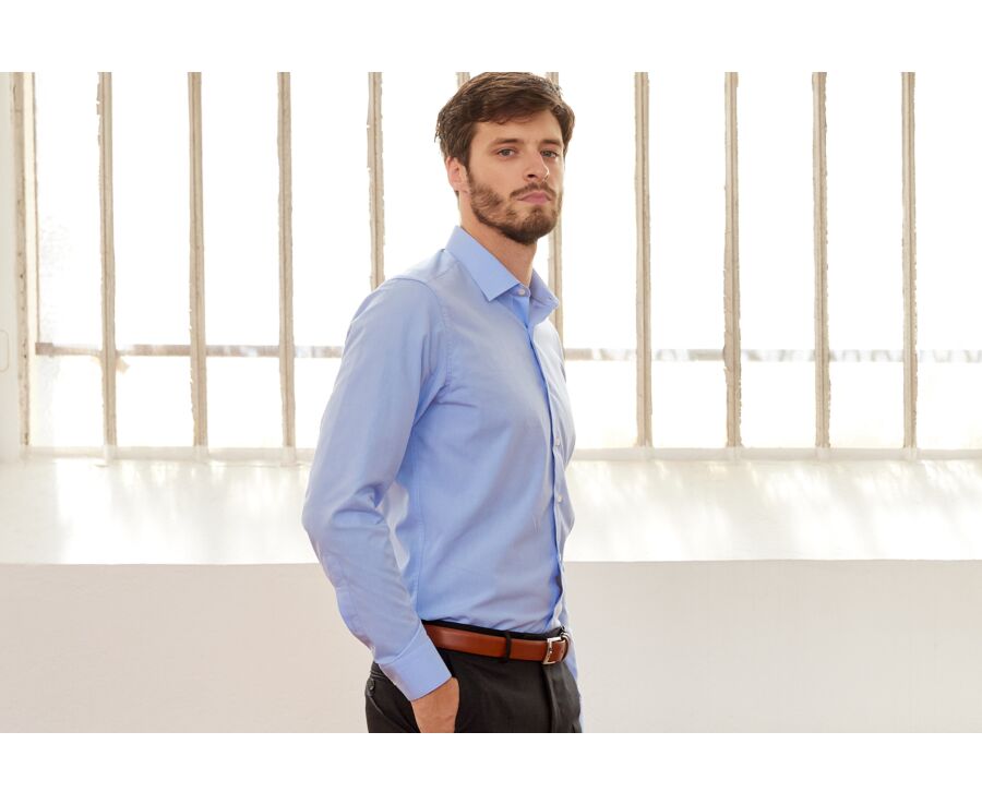 Chemise bleu ciel 100% coton - Col français - MAXIME CLASSIC