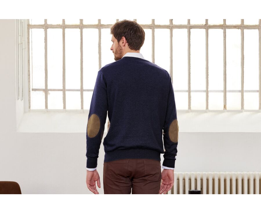 Pull fin coton bio/cachemire col V Navy - VADIM