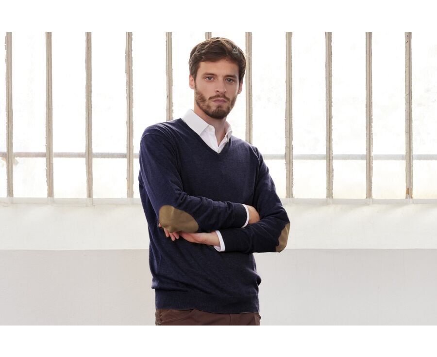 Pull fin coton bio/cachemire col V Navy - VADIM