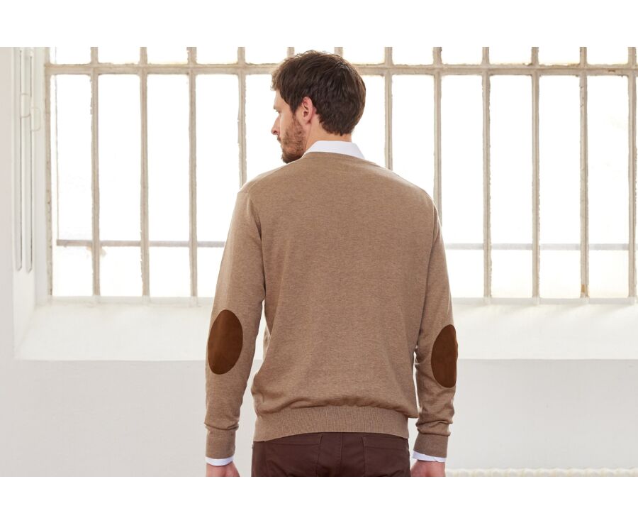 Pull fin homme coton bio/cachemire col V Taupe Chiné - VADIM