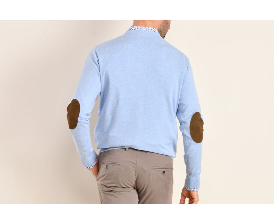 Pull fin coton bio/cachemire col V Bleu Ciel Chiné - VADIM