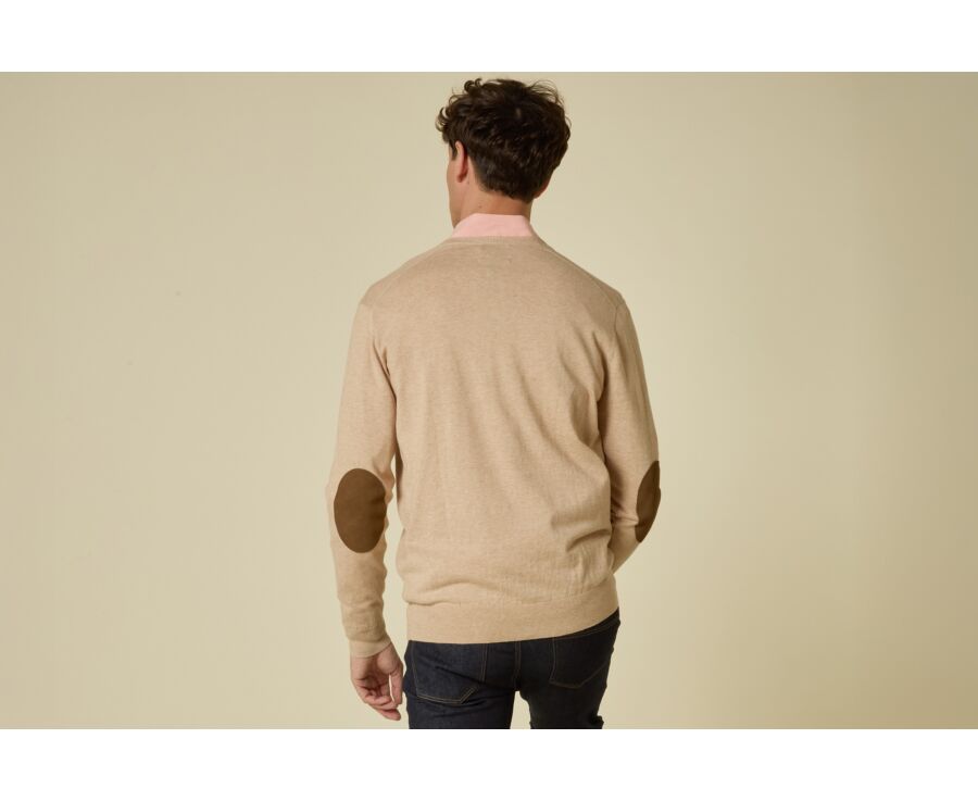 Pull coton homme fin Pima/cachemire col V Beige Chiné - VADIM