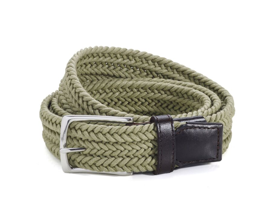Ceinture fine en cuir tressée Kaki Clair pour homme - NORWOOD SILVER 