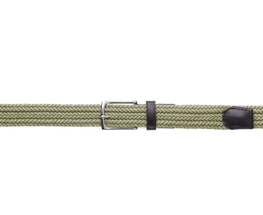 Ceinture fine en cuir tressée Kaki Clair pour homme - NORWOOD SILVER 