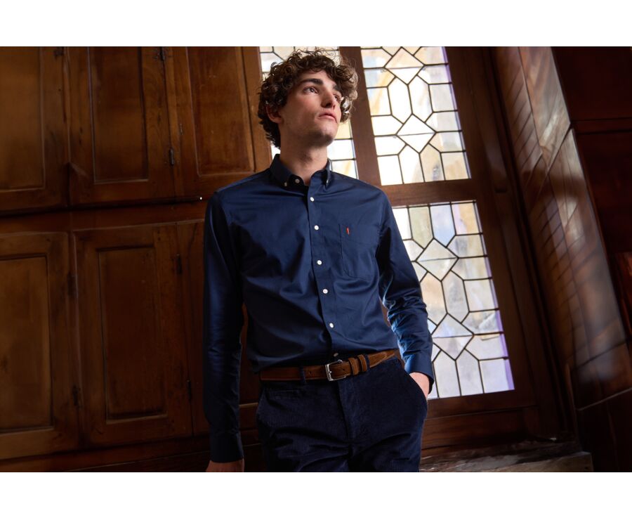 Chemise navy 100% coton - Col américain - ALVIN