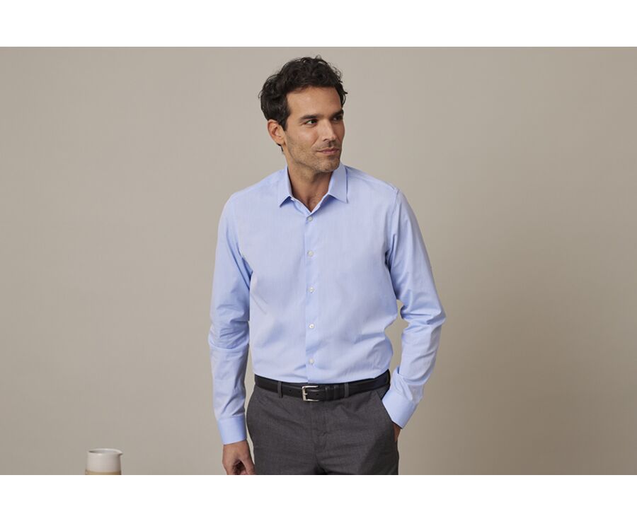Chemise Bleu coton - Col français - LOUIS CLASSIC