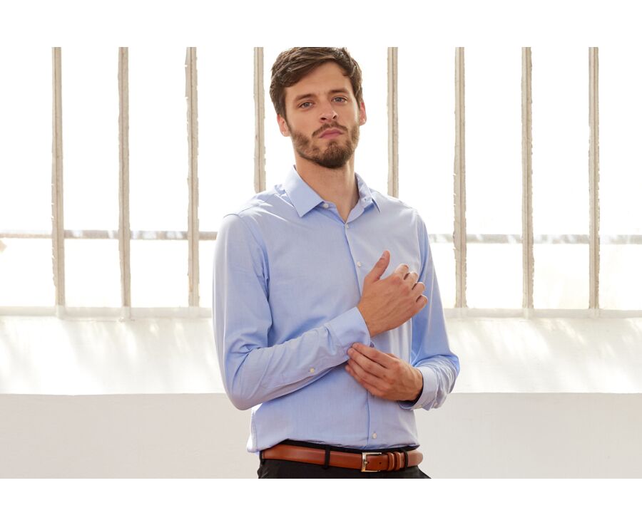 Chemise bleu ciel coton - Col français - LOUIS CLASSIC