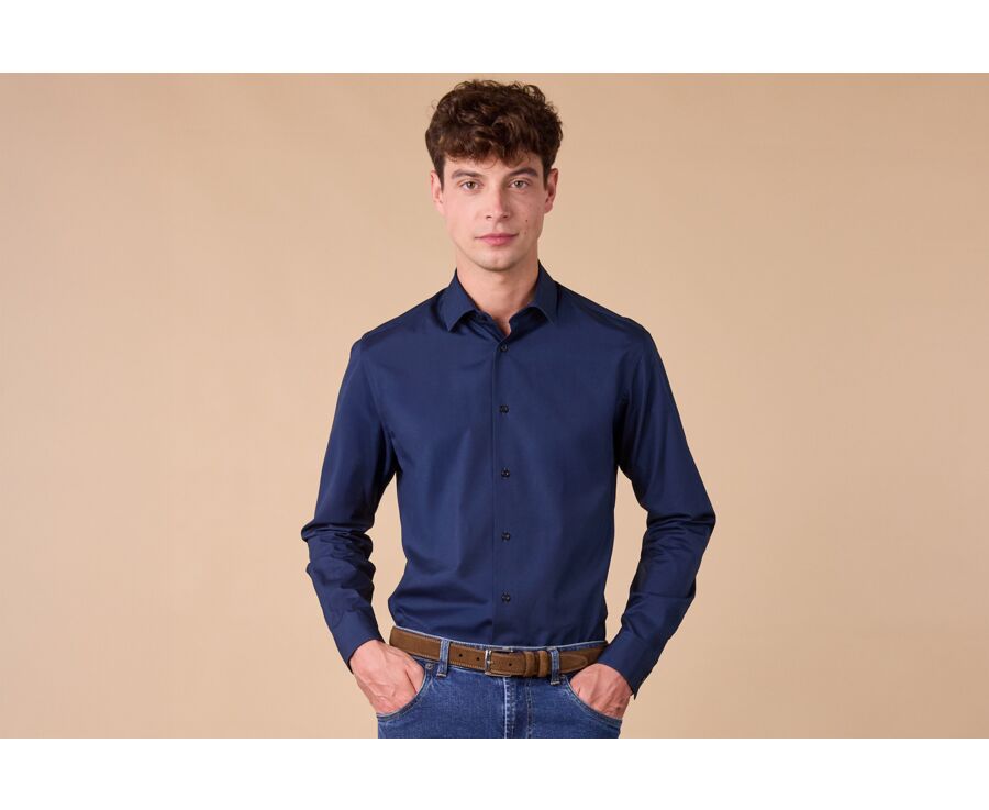 Chemise Popeline homme - Marine - LOUIS CLASSIC