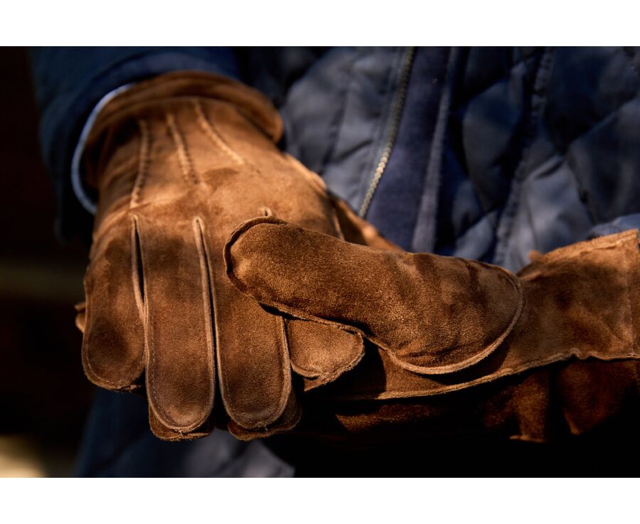 Gants homme en velours de chèvre Havane