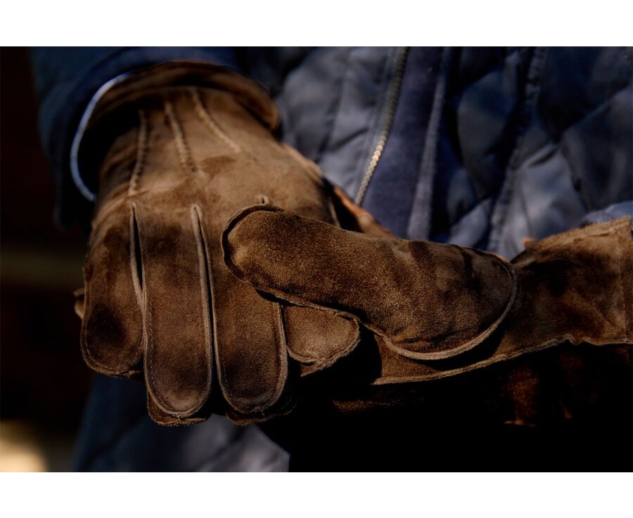Gants homme en velours de chèvre Havane