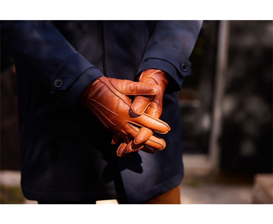 Gants homme en cuir d'agneau Cognac