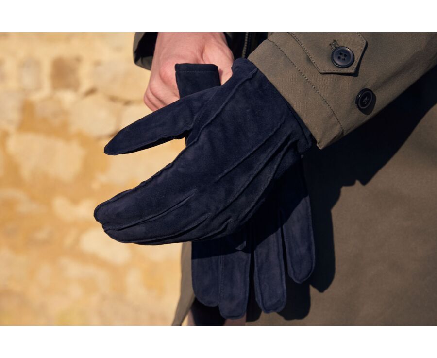 Gants homme en velours de chèvre navy