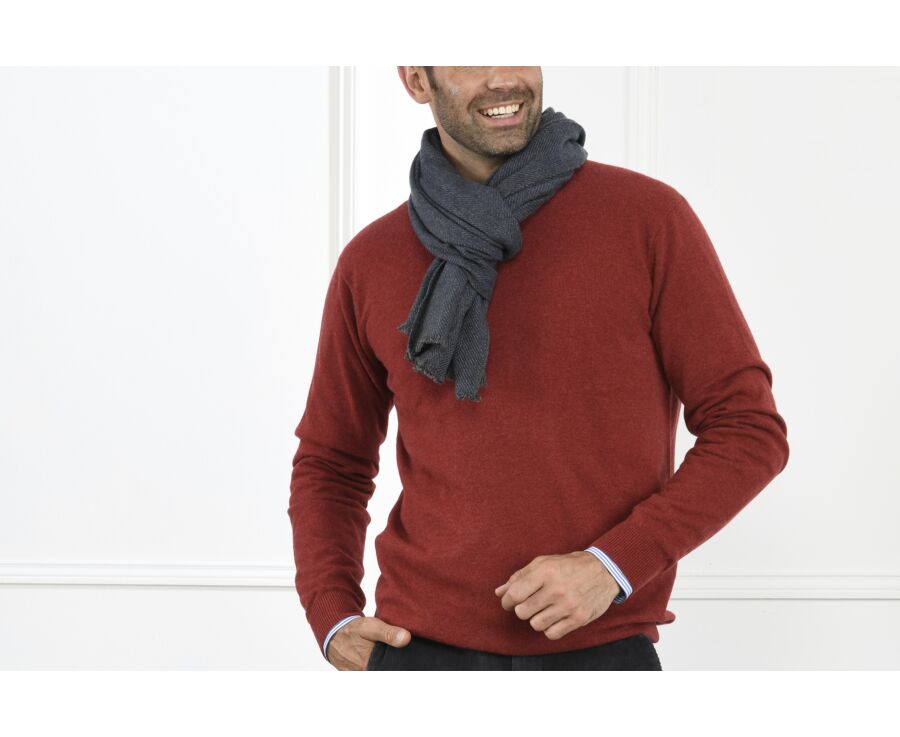 Écharpe Laine et Cachemire Chevrons Bleu Chiné