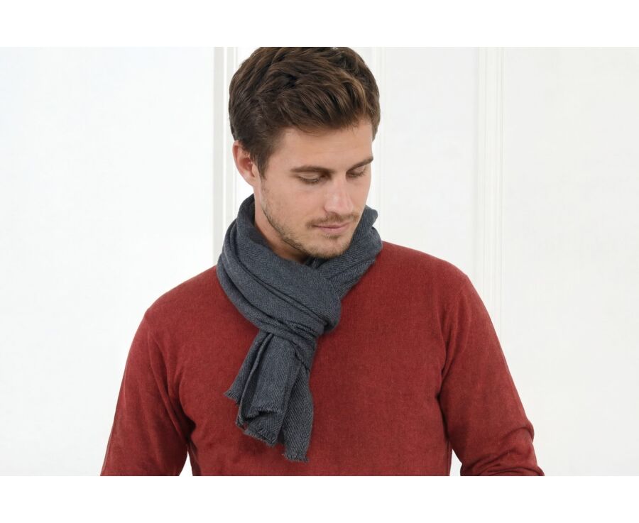 Écharpe Laine et Cachemire Chevrons Bleu Chiné