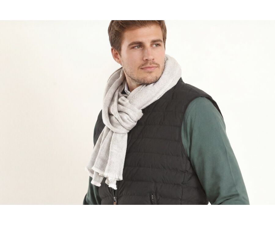 Écharpe Laine et Cachemire Beige Et Écru