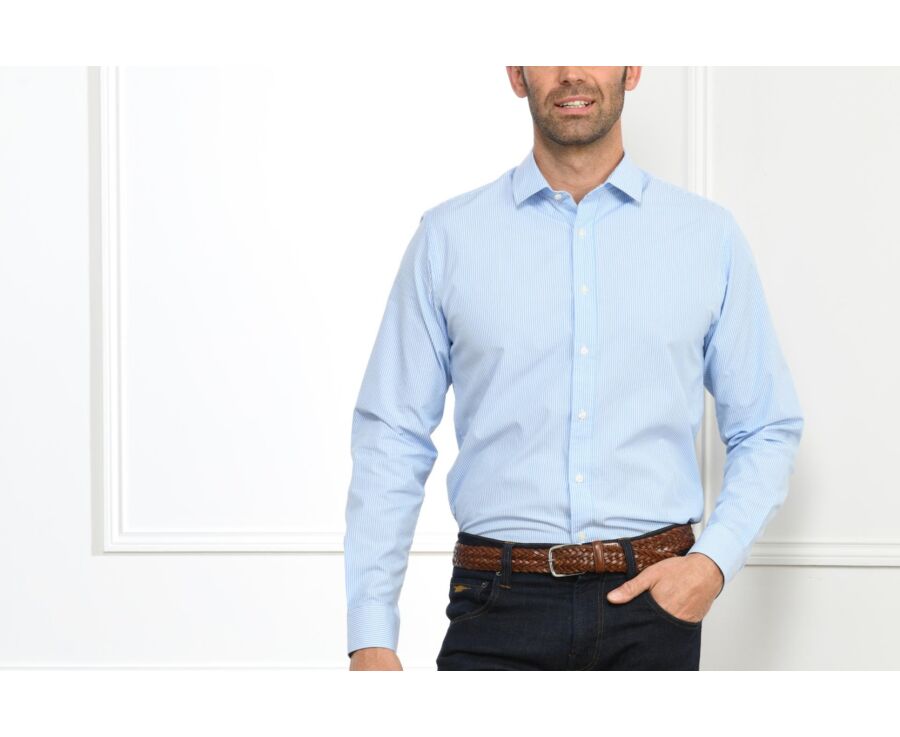 Chemise coton bleue à rayures blanches - QUENTIN