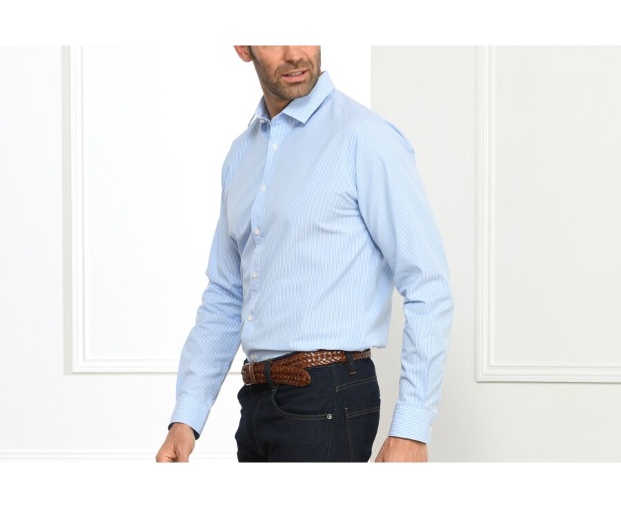 Chemise coton bleue à rayures blanches - QUENTIN