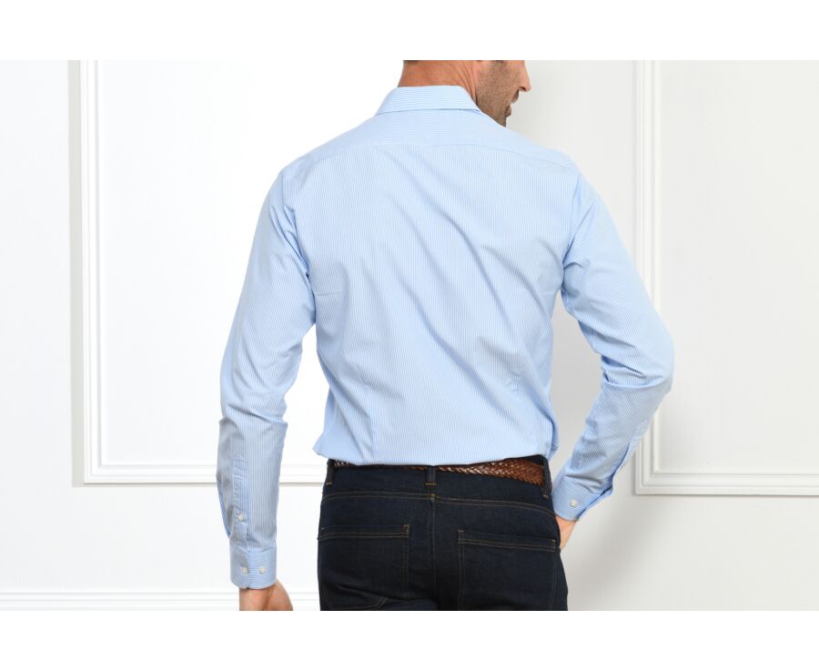 Chemise coton bleue à rayures blanches - QUENTIN