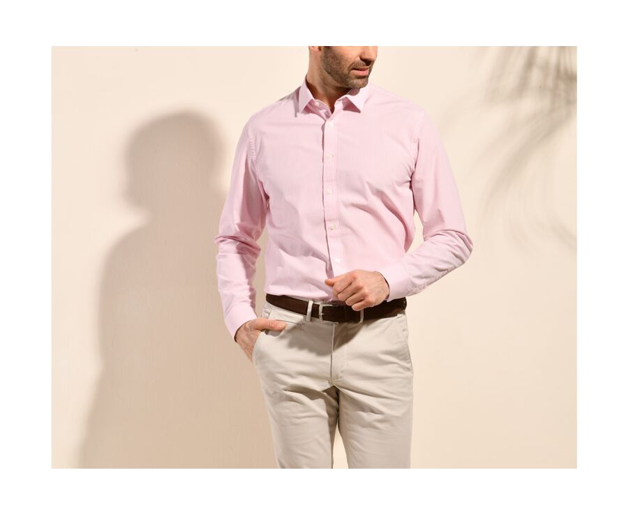 Chemise blanche à rayures roses clair - QUENTIN