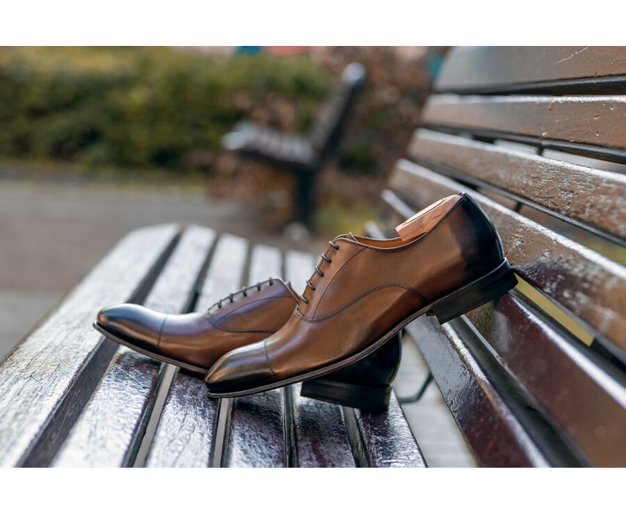 Richelieu homme Cognac patiné semelle cuir - BRISBURY