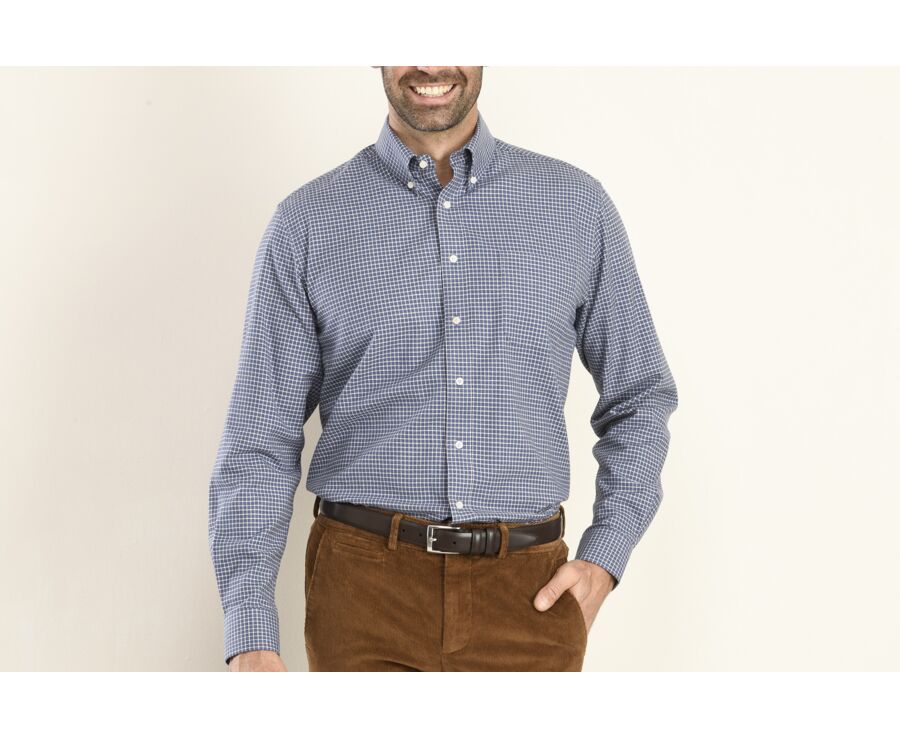 Chemise flanelle marine à petits carreaux blancs - BRODY