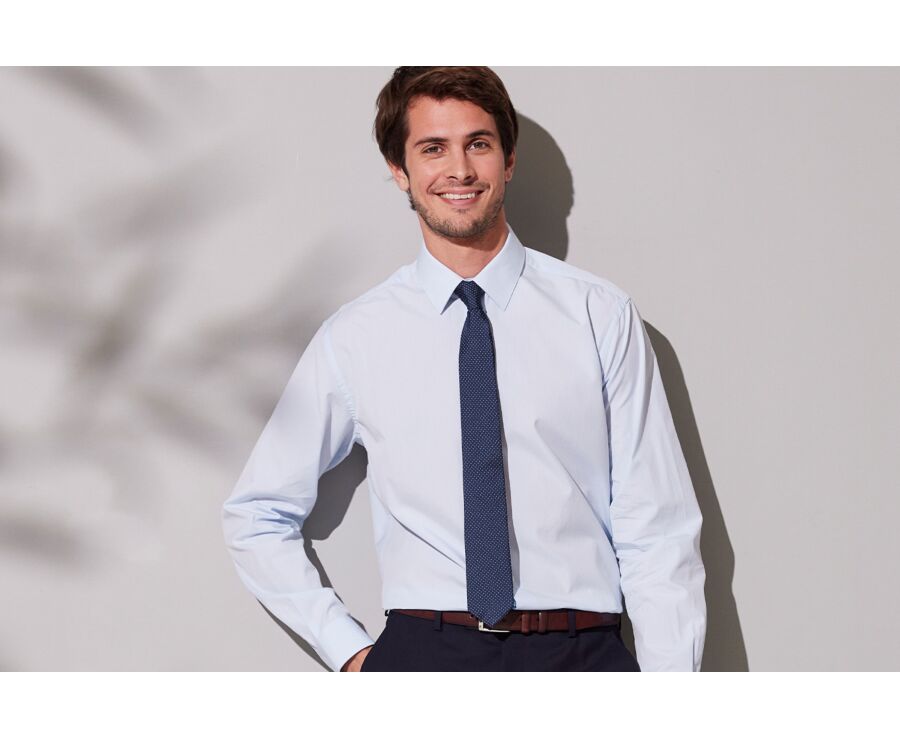 Chemise bleu pâle en coton double fil - ALBERT CLASSIC