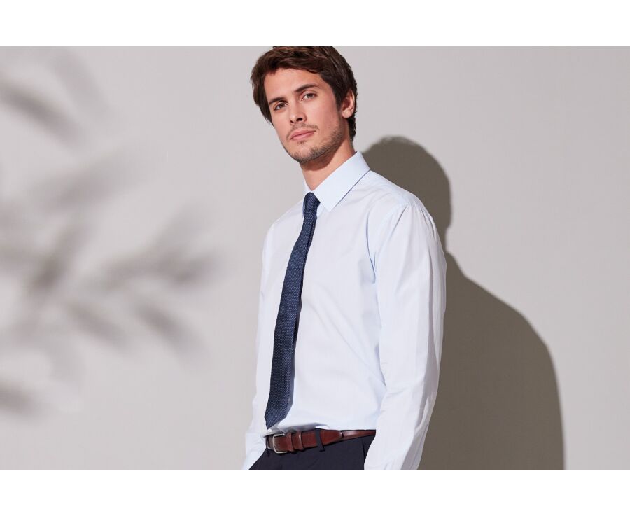 Chemise bleu pâle en coton double fil - ALBERT CLASSIC